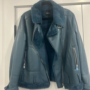 Nasty Gal Blue Faux Fur Jacket